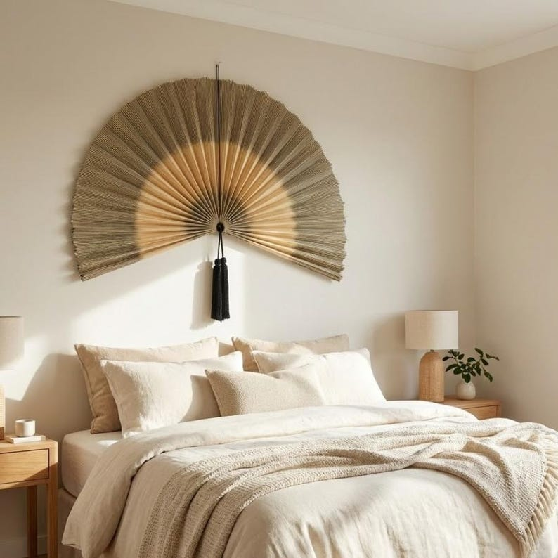 Minimalist Bamboo Wall Fan – Grey & Natural