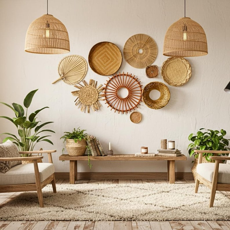 Boho Woven Wall Basket Set – 9 Pieces