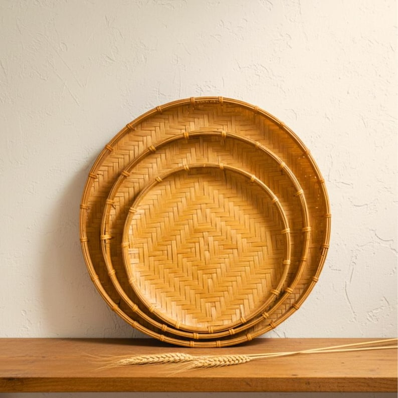 Handwoven Bamboo Flat Basket Set