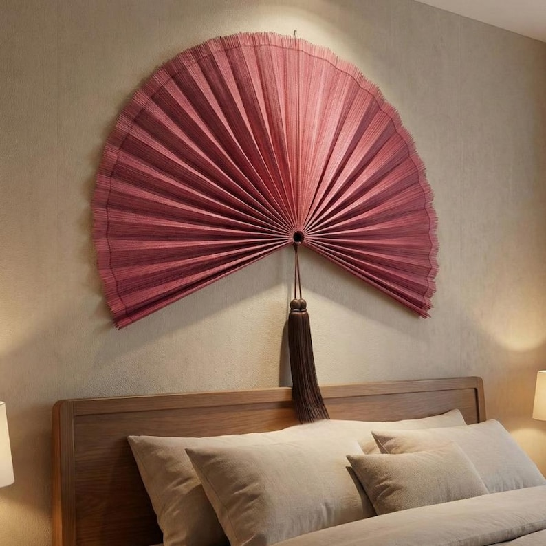 Handmade Pink Bamboo Wall Fan – 40 Inches