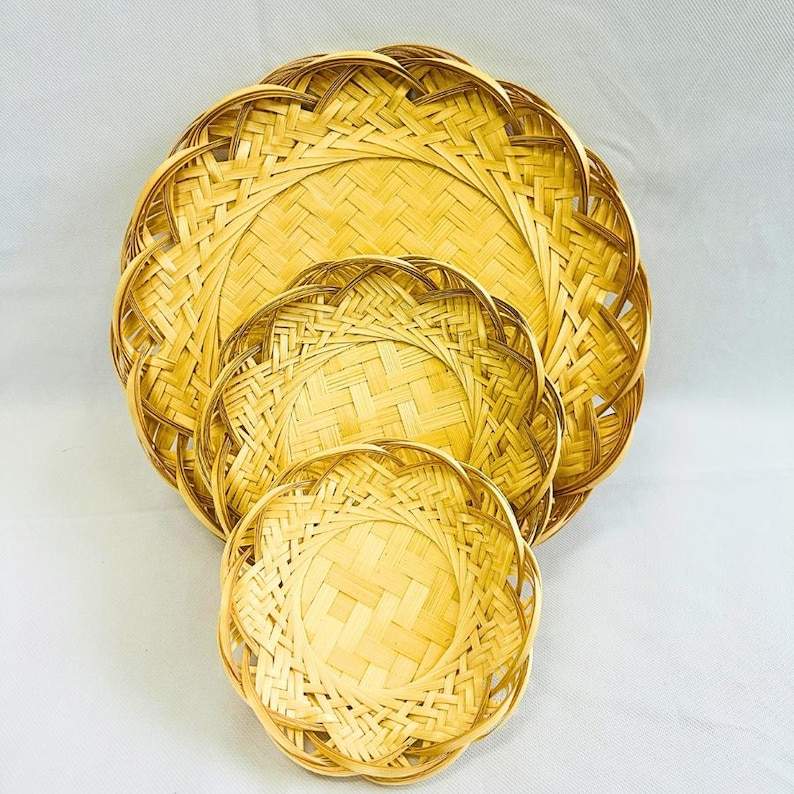 Handwoven Bamboo Flat Basket Set (3 Pieces)