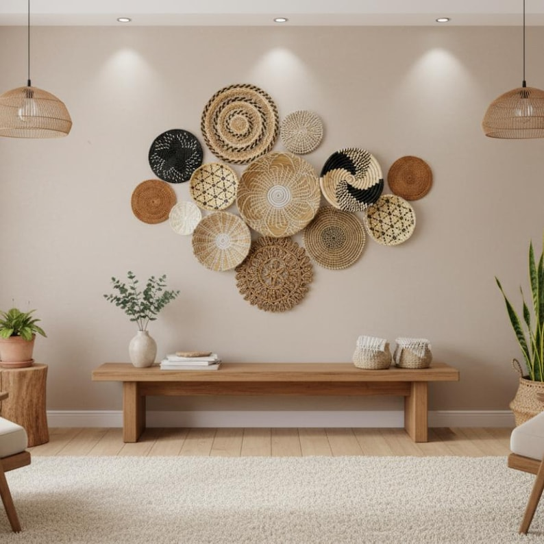 Woven Seagrass Wall Basket Set – 13 Pieces