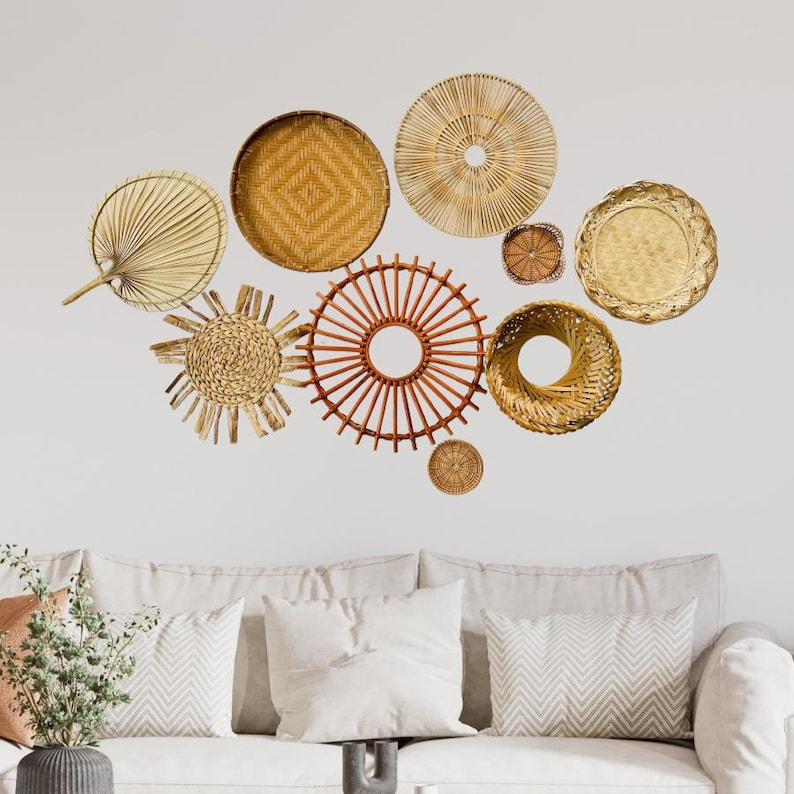 Boho Woven Wall Basket Set – 9 Pieces