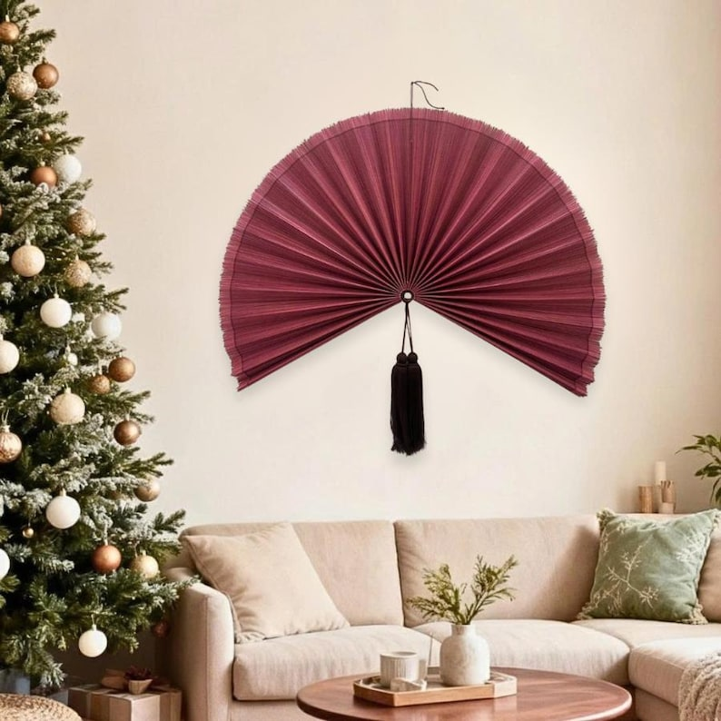 Handmade Pink Bamboo Wall Fan – 40 Inches