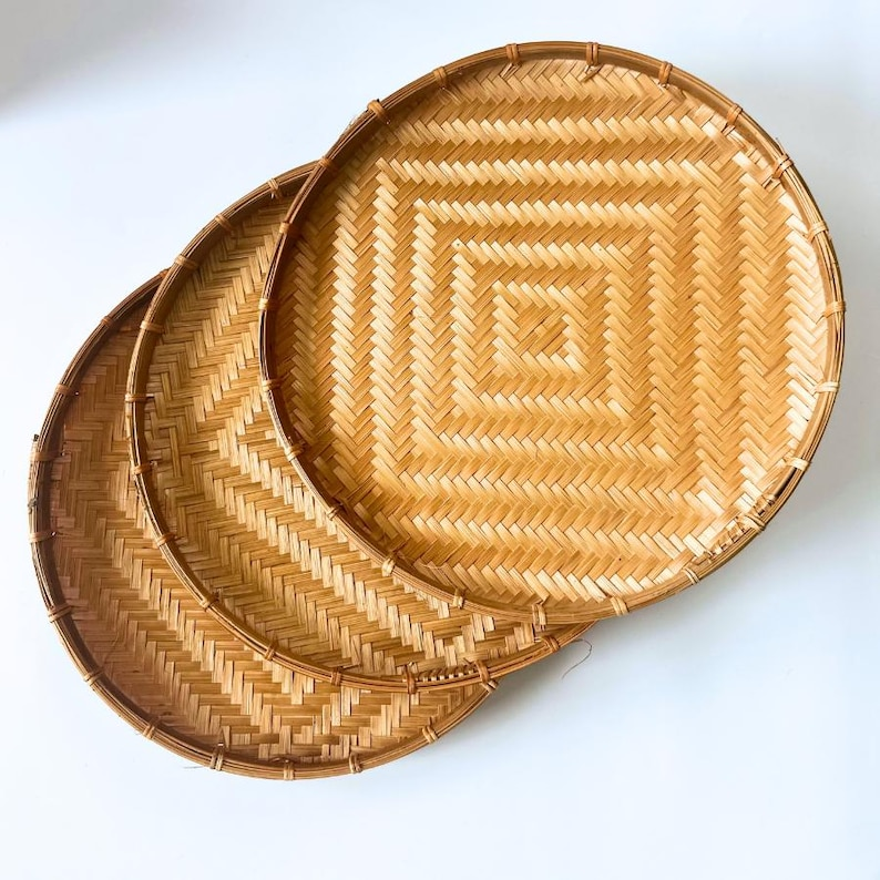 Handwoven Bamboo Flat Basket Set