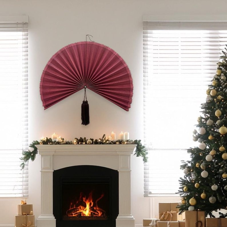Handmade Pink Bamboo Wall Fan – 40 Inches