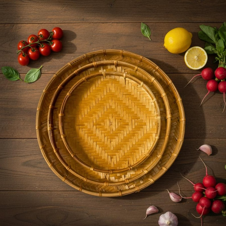 Handwoven Bamboo Flat Basket Set