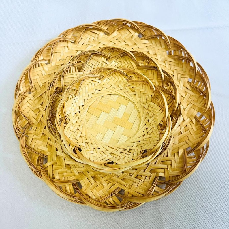 Handwoven Bamboo Flat Basket Set (3 Pieces)