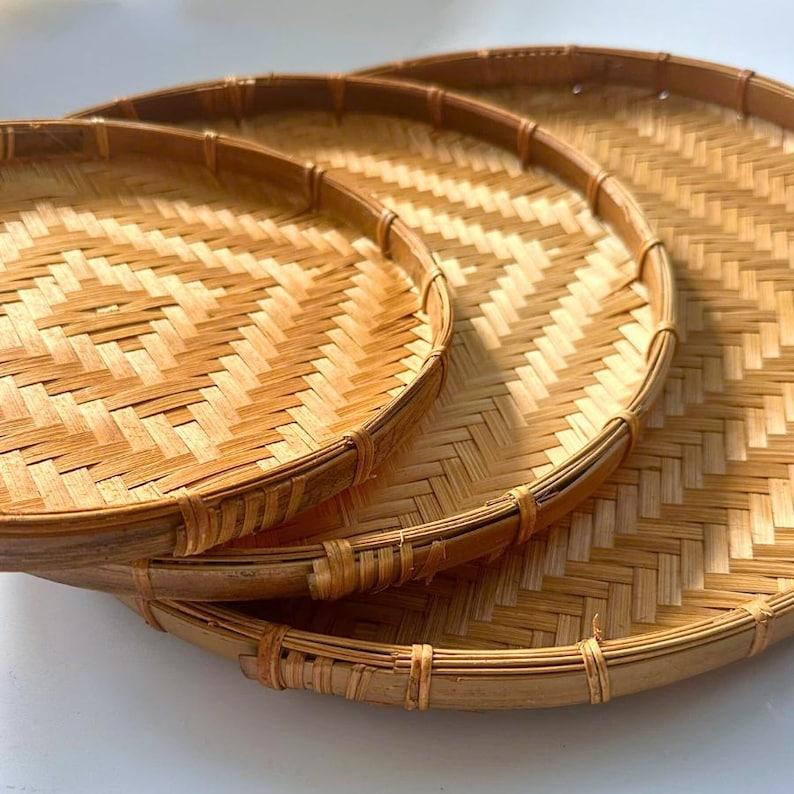 Handwoven Bamboo Flat Basket Set