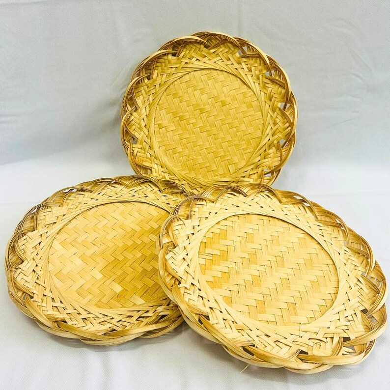 Handwoven Bamboo Flat Basket Set (3 Pieces)