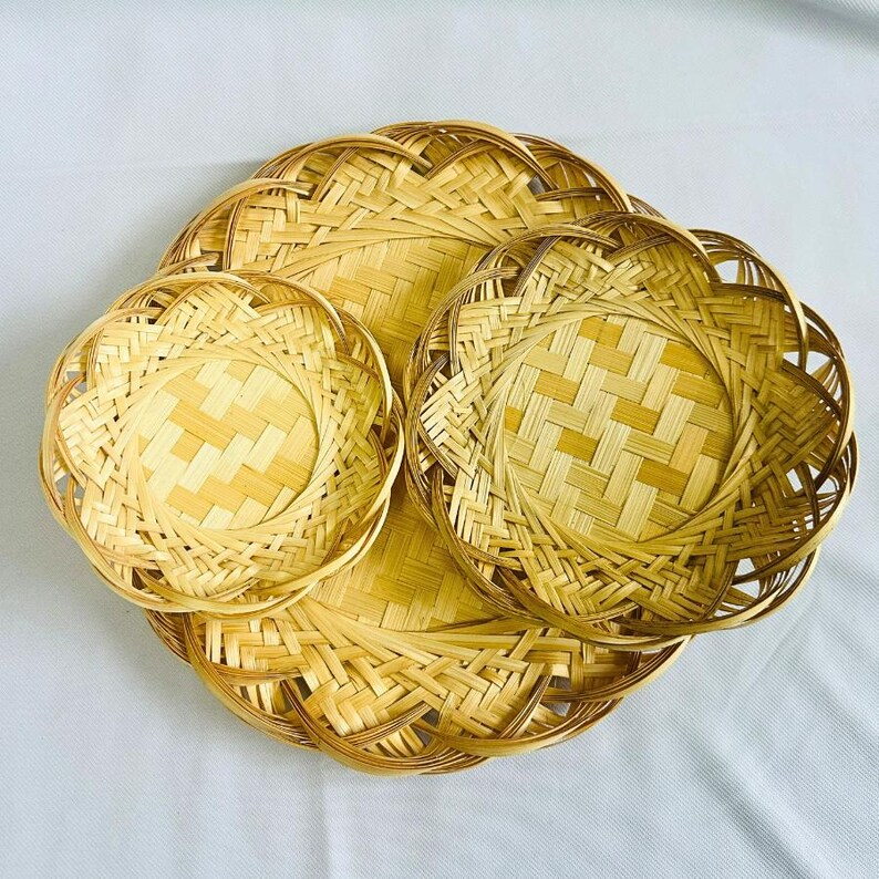 Handwoven Bamboo Flat Basket Set (3 Pieces)