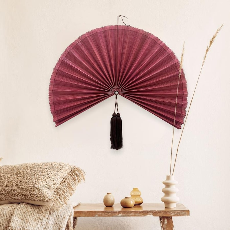 Handmade Pink Bamboo Wall Fan – 40 Inches