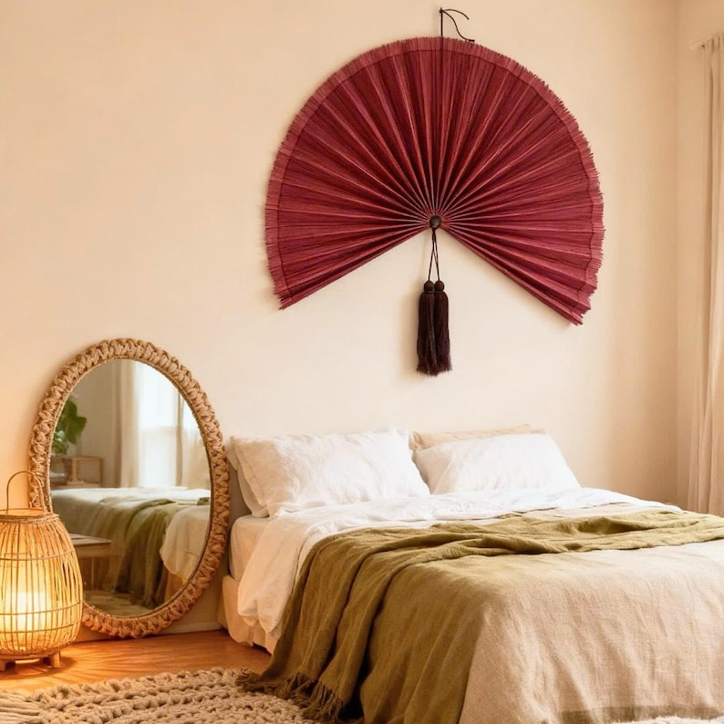 Handmade Pink Bamboo Wall Fan – 40 Inches