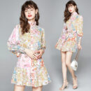 Slim Fit Printed Mermaid Dress with Lantern Sleeves