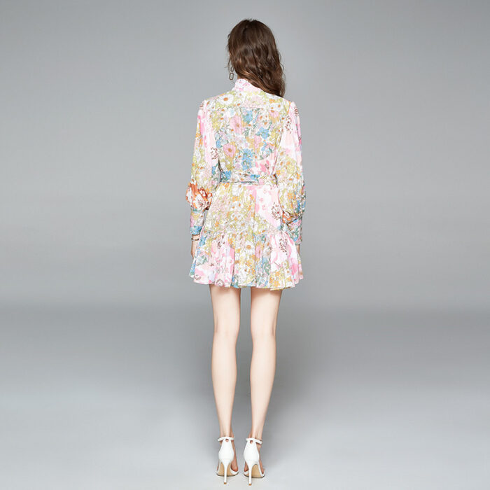 Slim Fit Printed Mermaid Dress with Lantern Sleeves - Image 5