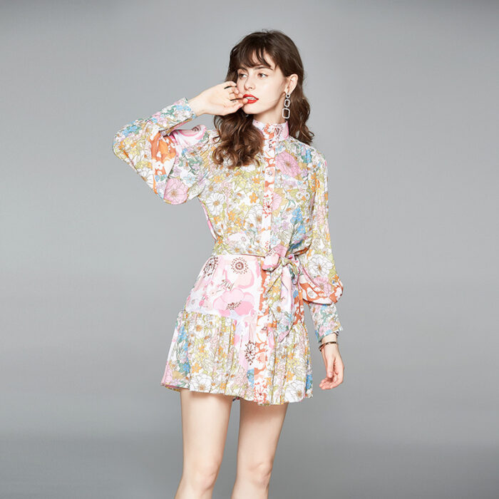Slim Fit Printed Mermaid Dress with Lantern Sleeves - Image 2