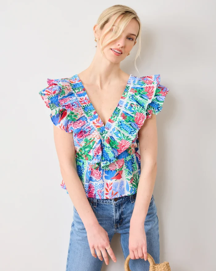 Lola Blouse in Stained Glass Sea