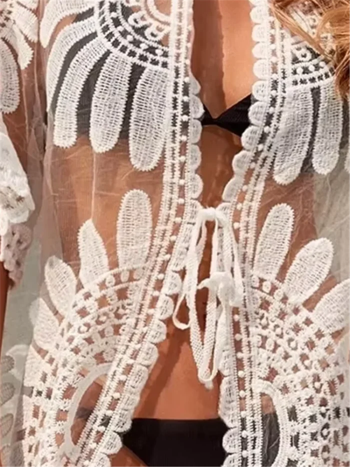 Flower Embroidery Sheer Kimono - Image 4