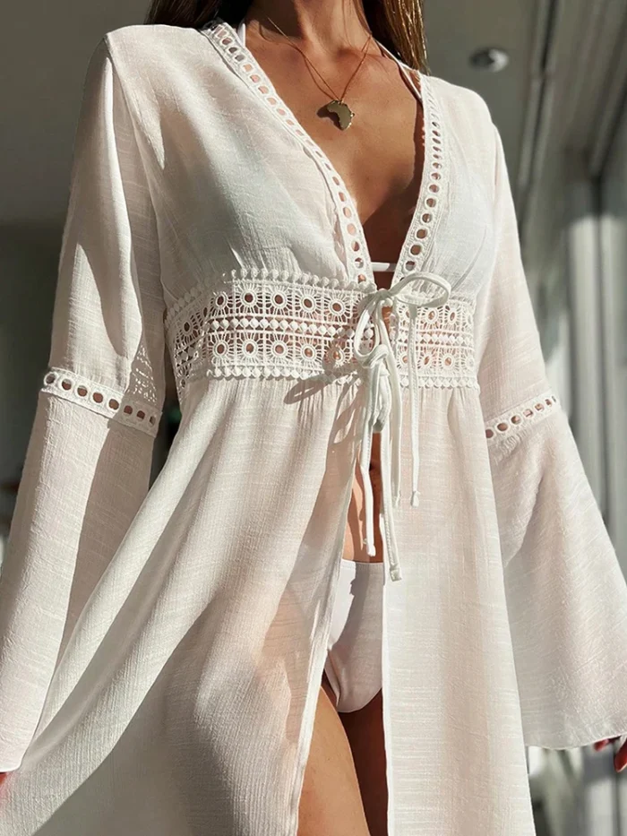 Crochet Trim Tassel Tie Cover-Up - Image 10