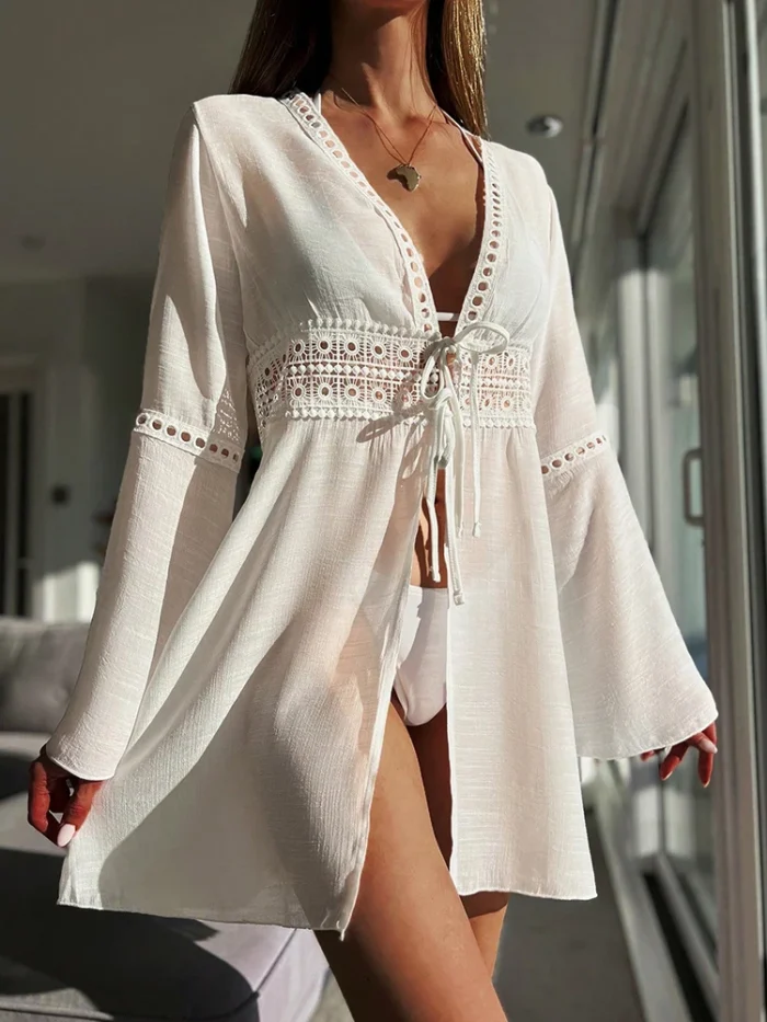 Crochet Trim Tassel Tie Cover-Up - Image 8