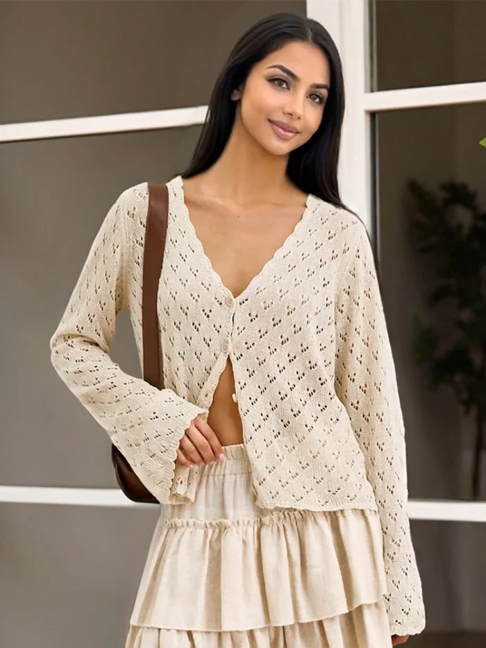 Lace Trim Button-Up Cardigan - Image 3