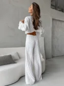 Heart Print Flared Ribbed Pajama Set
