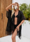 Woven Fringe Hem Kimono