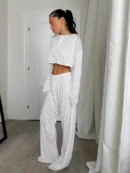 Heart Print Flared Ribbed Pajama Set