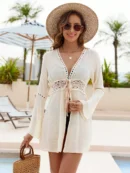 Crochet Trim Tassel Tie Cover-Up