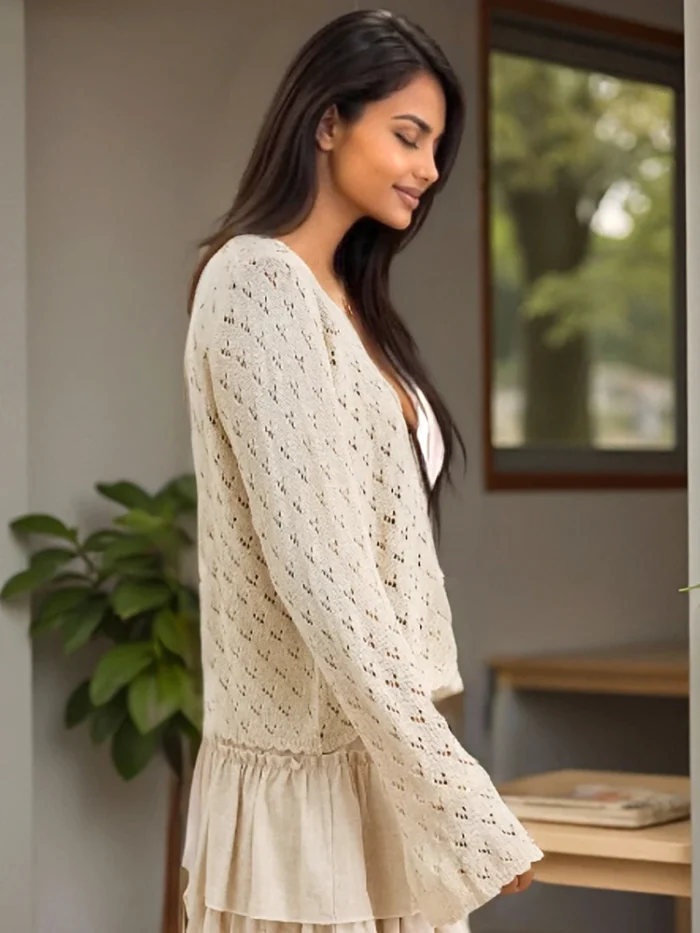 Lace Trim Button-Up Cardigan - Image 2