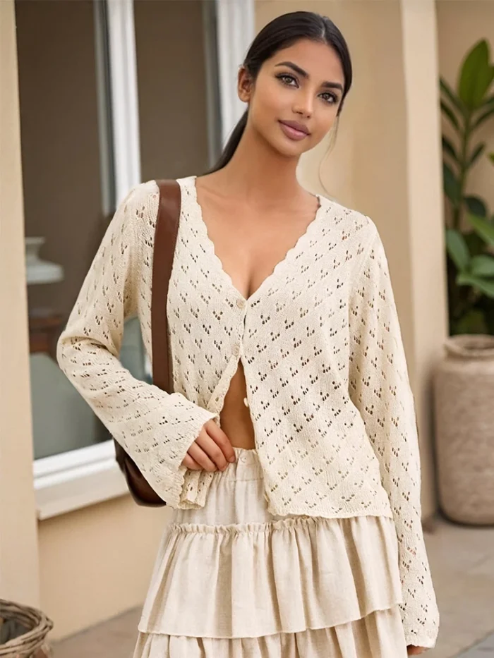 Lace Trim Button-Up Cardigan - Image 6