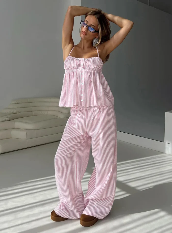 Striped Ruffled Cami and Pants Set