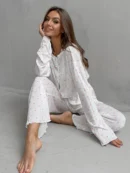 Heart Print Flared Ribbed Pajama Set