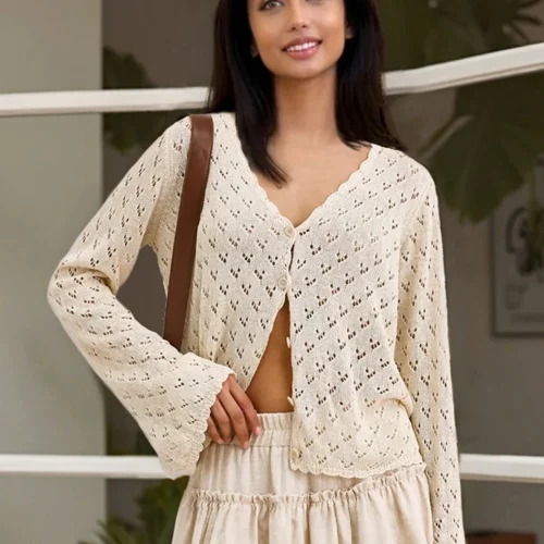 Lace Trim Button-Up Cardigan