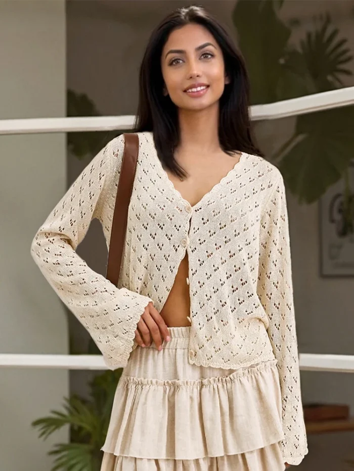 Lace Trim Button-Up Cardigan