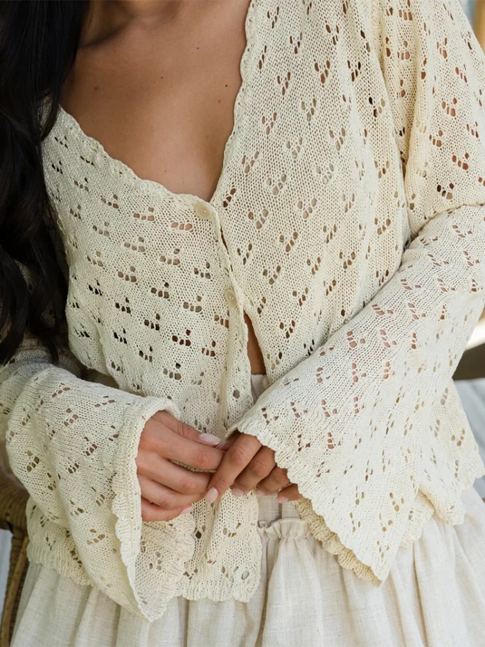 Lace Trim Button-Up Cardigan - Image 5