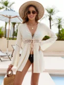 Crochet Trim Tassel Tie Cover-Up