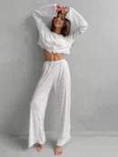 Heart Print Flared Ribbed Pajama Set