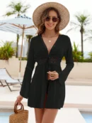 Crochet Trim Tassel Tie Cover-Up